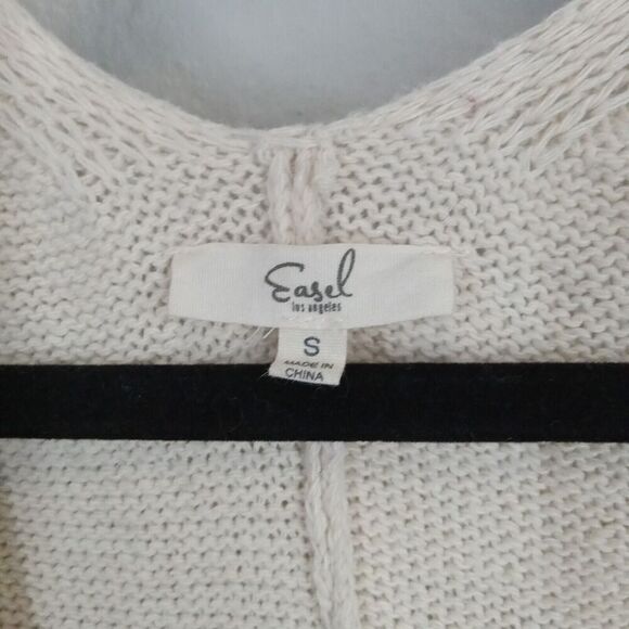 Easel Beige Striped Mid-Weight Knit Fringed Open Cardigan Poncho Western Small - Picture 4 of 8